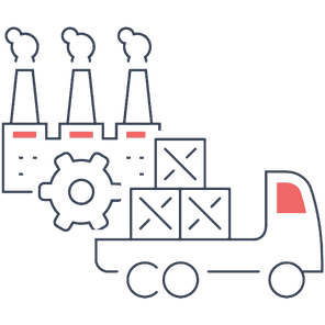 FormRep_Sourcing-Manufacturing Factory and delivery truck icon