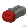 Socket Lock terminating plug, cap end Red overmolded cap with lanyard loop on the Socket Lock terminating plug