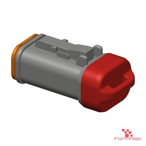 Socket Lock 4-pin DT-style terminating plug with red overmolded cap and lanyard loop