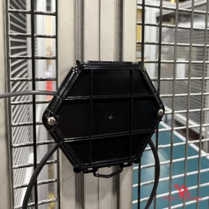 Open Splice Junction Box mounted on a machine guard fence