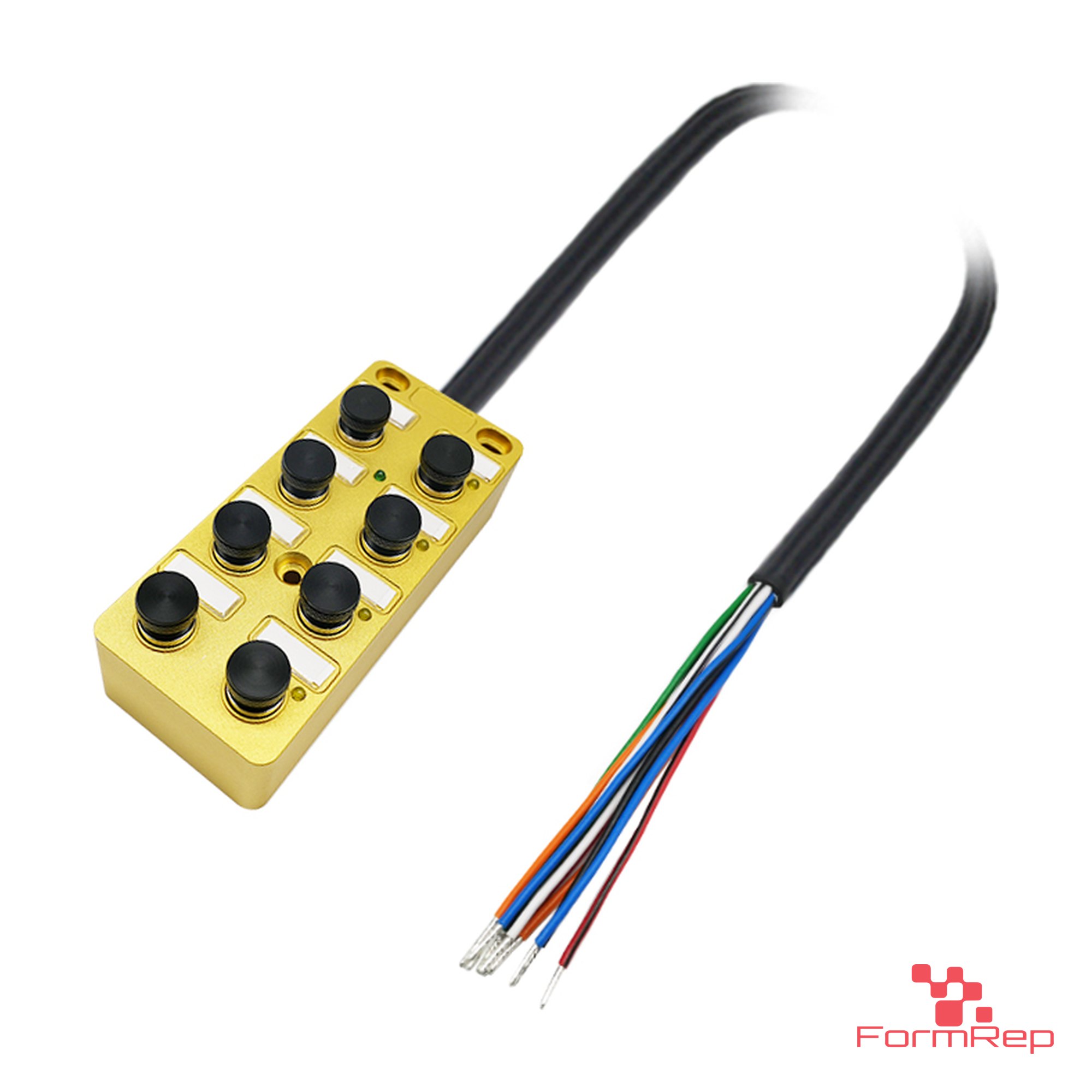 M12 8-Port Junction Box, 3-Pin, with Home-Run Cable, Open End M12 8-Port Junction Box, 3-Pin, with Home-Run Cable, Open End