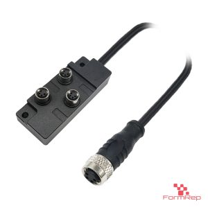M8 3-Port Junction Box, 4-Pin, Shielded, M8 Female Home-Run Cable