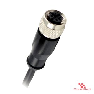 M12 A-coded female straight overmolded cable with knurled coupling nut, black cable