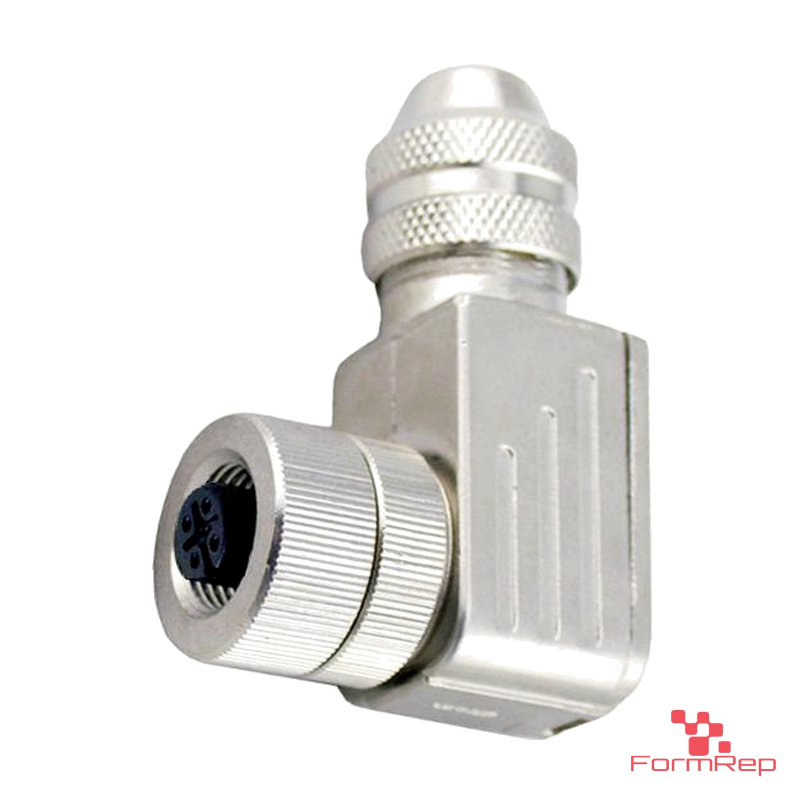 M12 A-Coded Field-Attachable Connector, Metal, Shielded, female right-angle