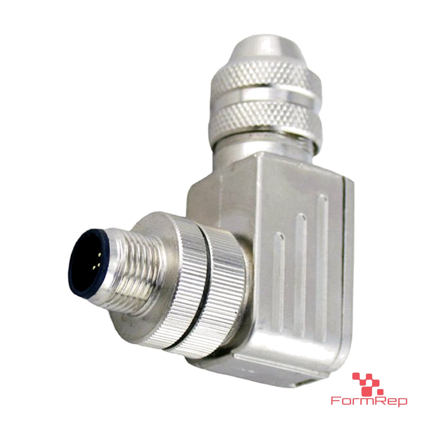 M12 A-Coded Field-Attachable Connector, Metal, Shielded, male right-angle