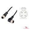M12 A-Coded Female Straight to Female Right-Angle Cable, 4-pin with pin layout