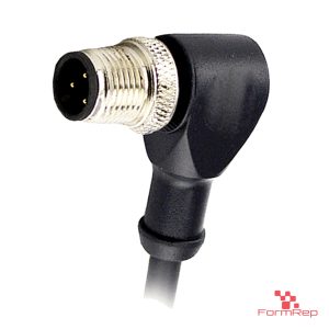 M12 A-coded male right-angle overmolded cable, black cable