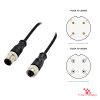 M12 A-coded extension cable, 4-pin M12 A-coded male to female extension cable with 4-pin male and female face layouts