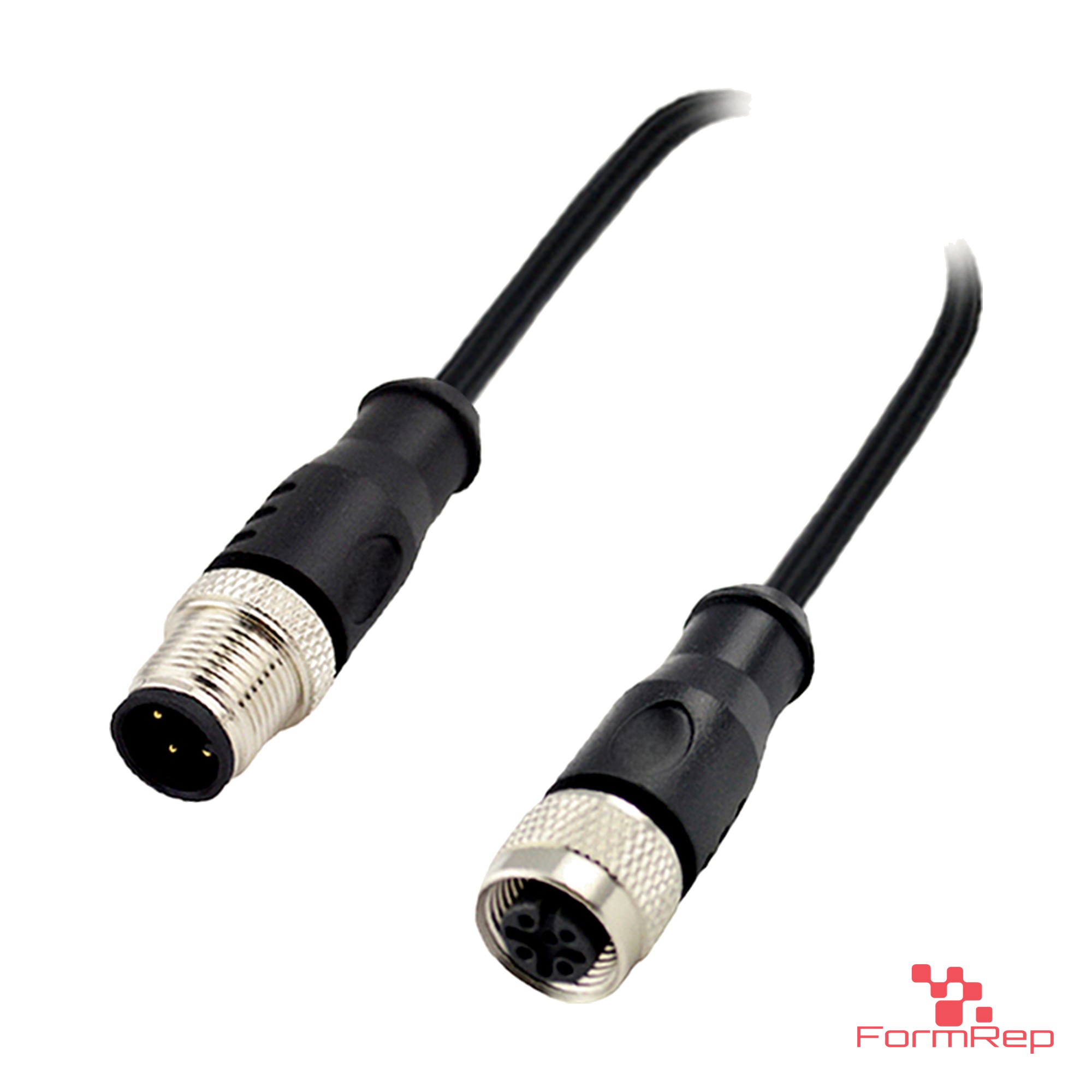 M12 A-coded male to female straight extension cable M12 A-coded male to female straight extension cable, black cable
