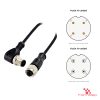 M12 A-Coded Male Right-Angle to Female Straight Cable, 4-pin M12 A-Coded Male Right-Angle to Female Straight Cable, 4-pin with pin layout