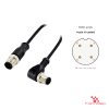 M12 A-Coded Male Straight to Male Right-Angle Cable, 4-pin M12 A-Coded Male Straight to Male Right-Angle Cable, 4-pin with pin layout