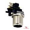 M12 A-Coded Panel-Mount Receptacle, PCB Pins, male right-angle, front mount