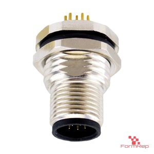 M12 A-Coded Panel-Mount Receptacle, PCB Pins, male straight, front mount