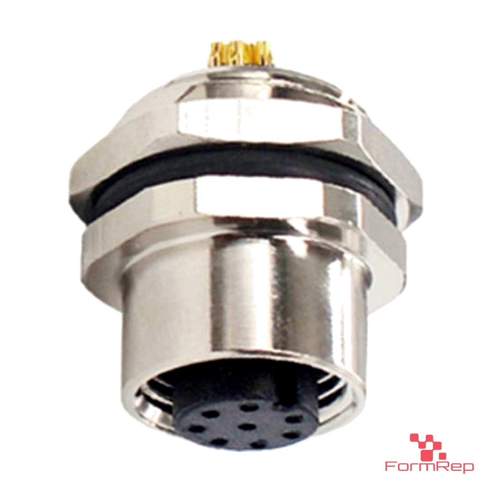 M12 A-Coded Panel-Mount Receptacle, Solder Cups, female straight, rear mount