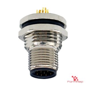 M12 A-Coded Panel-Mount Receptacle, Solder Cups, male straight, front mount