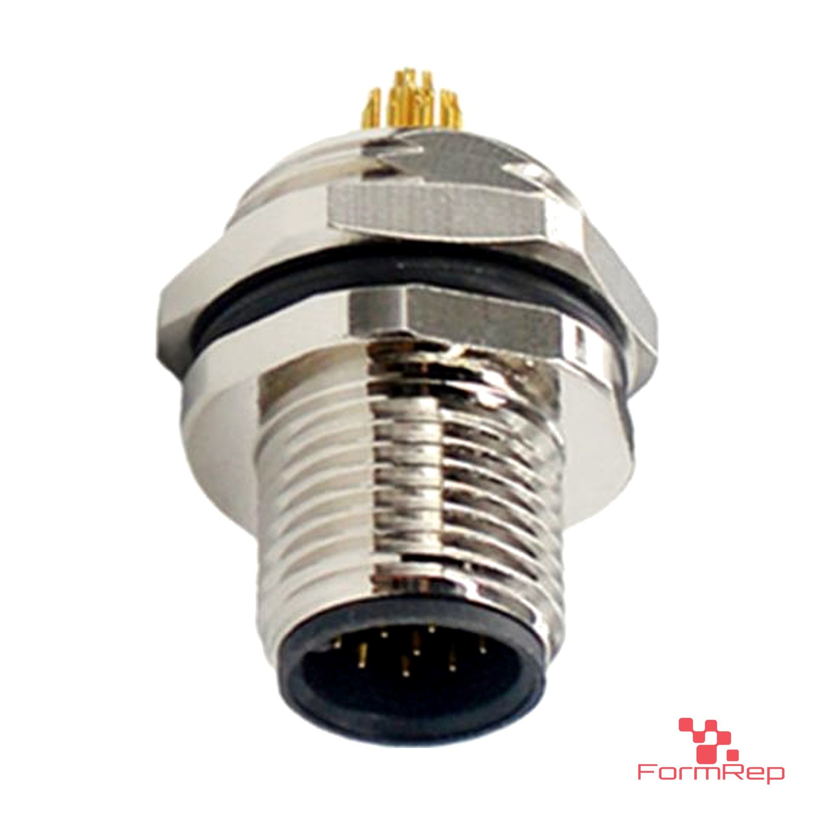 M12 A-Coded Panel-Mount Receptacle, Solder Cups, male straight, rear mount