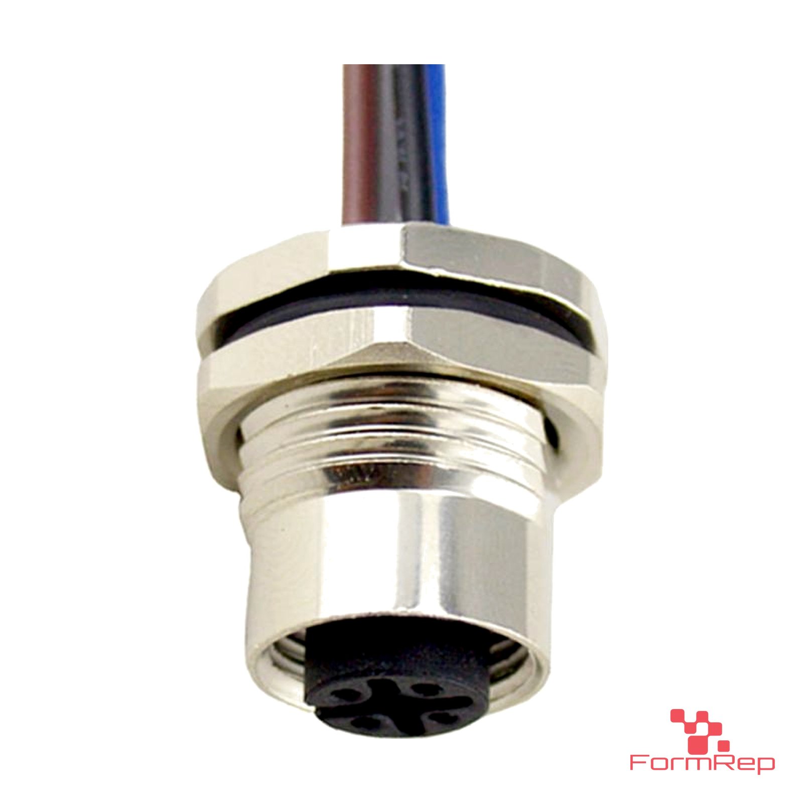M12 A-Coded Panel-Mount Receptacle, Pre-Wired Leads, female straight, front mount