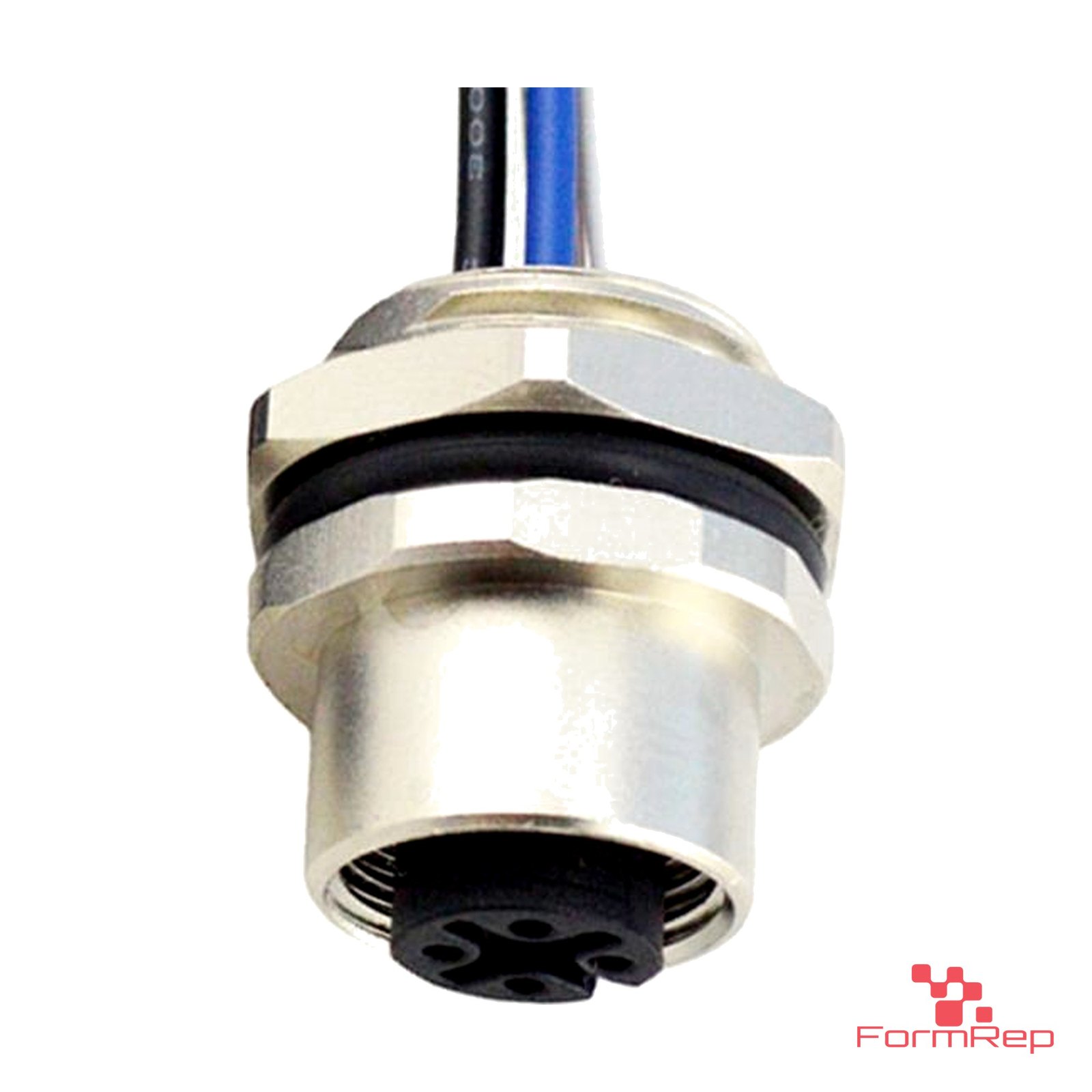 M12 A-Coded Panel-Mount Receptacle, Pre-Wired Leads, female straight, rear mount