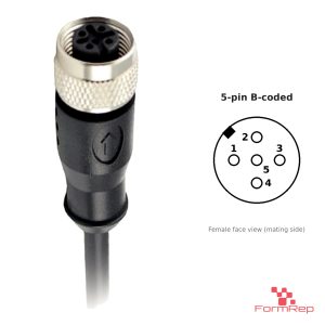 M12 B-Coded Female Straight Molded Cable, Single-Ended, with pin layout