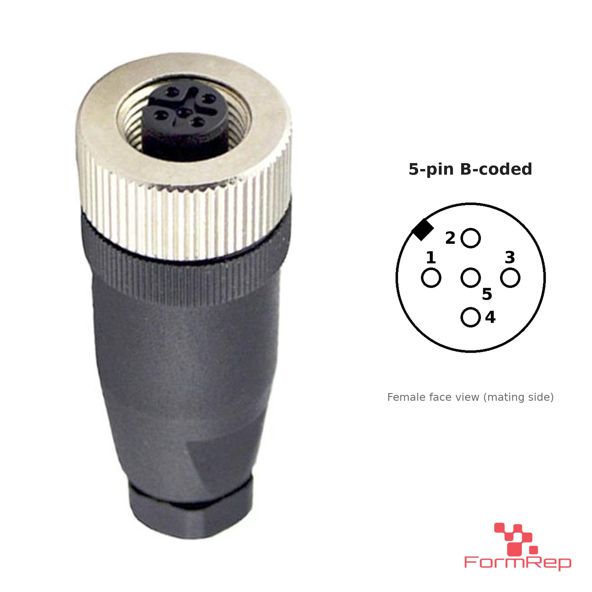M12 B-Coded Field-Attachable Connector, Solder Termination, female straight