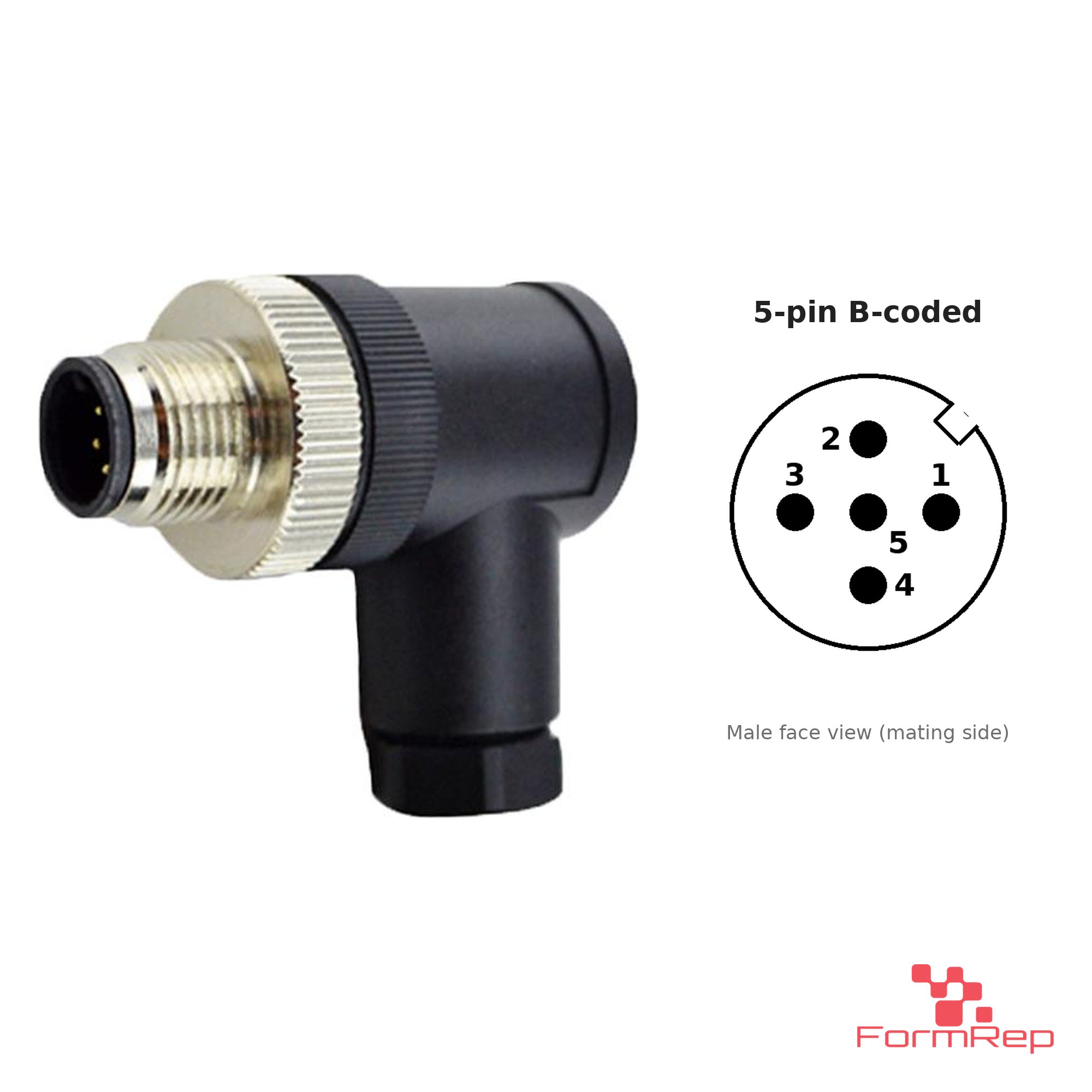M12 B-Coded Field-Attachable Connector, Solder Termination, male right-angle