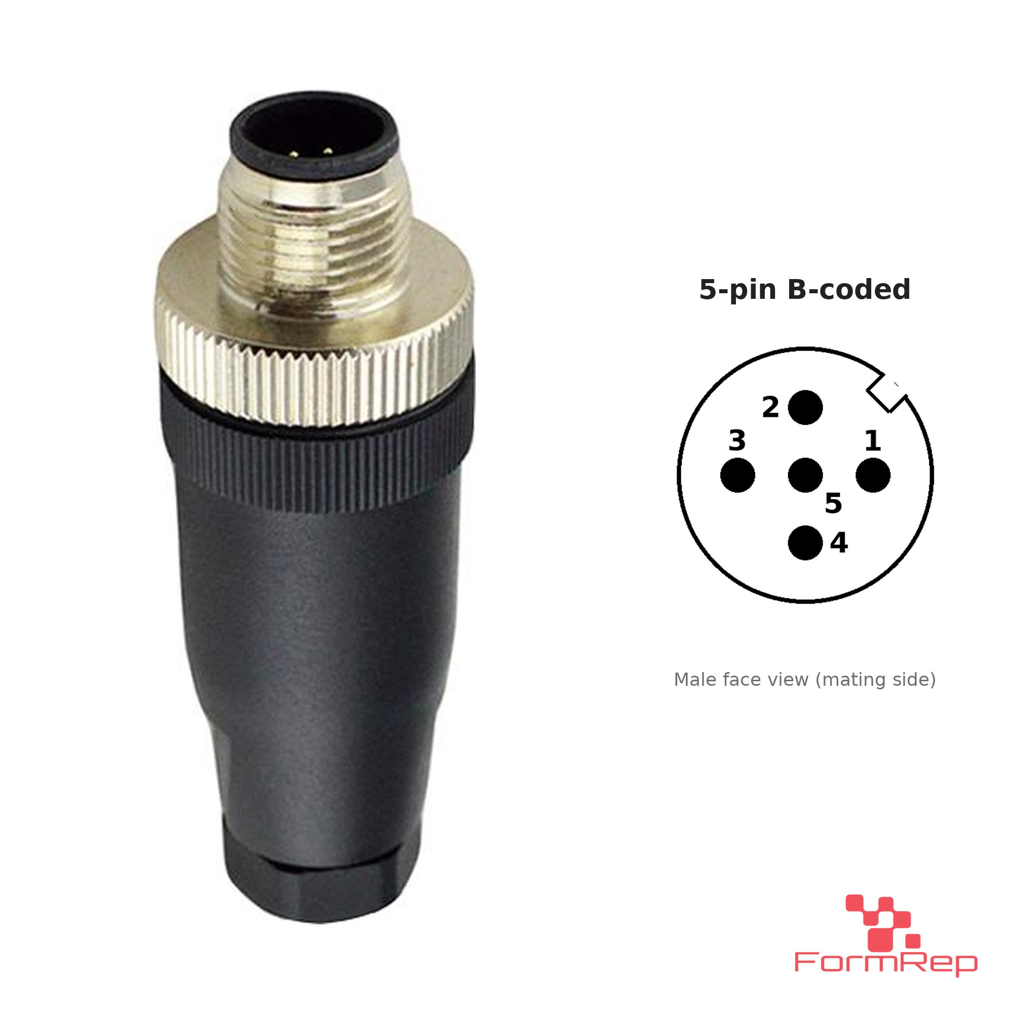 M12 B-Coded Field-Attachable Connector, Solder Termination, male straight