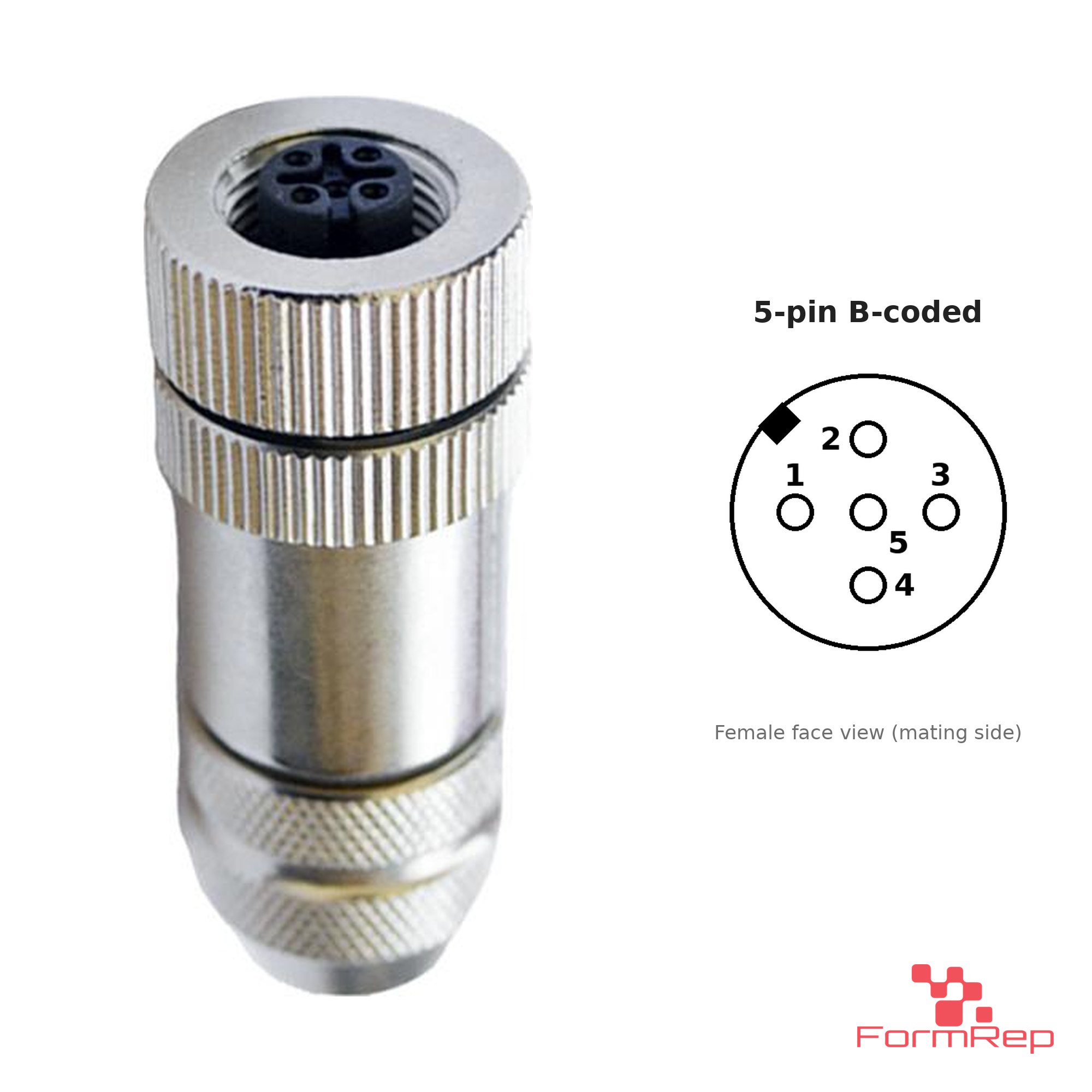 M12 B-Coded Field-Attachable Connector, Metal, Shielded, female straight