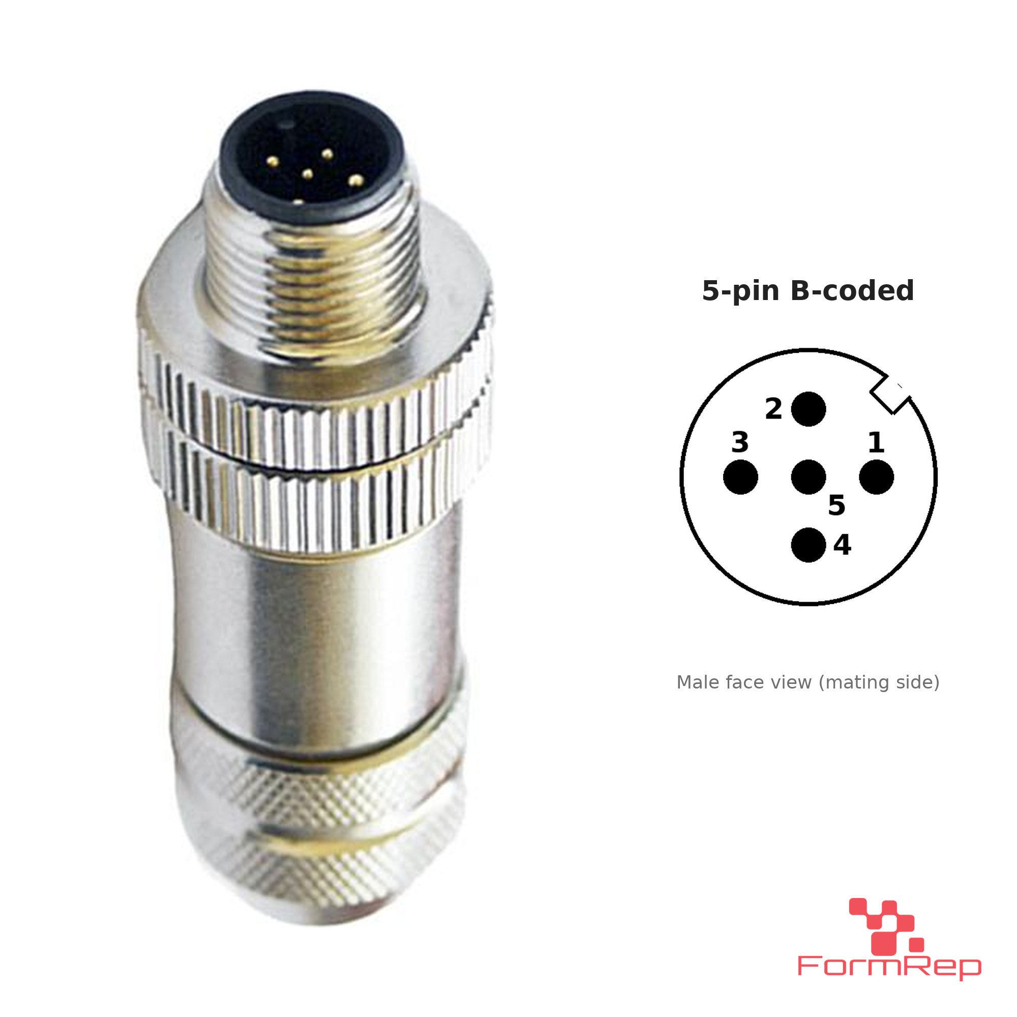 M12 B-Coded Field-Attachable Connector, Metal, Shielded, male straight