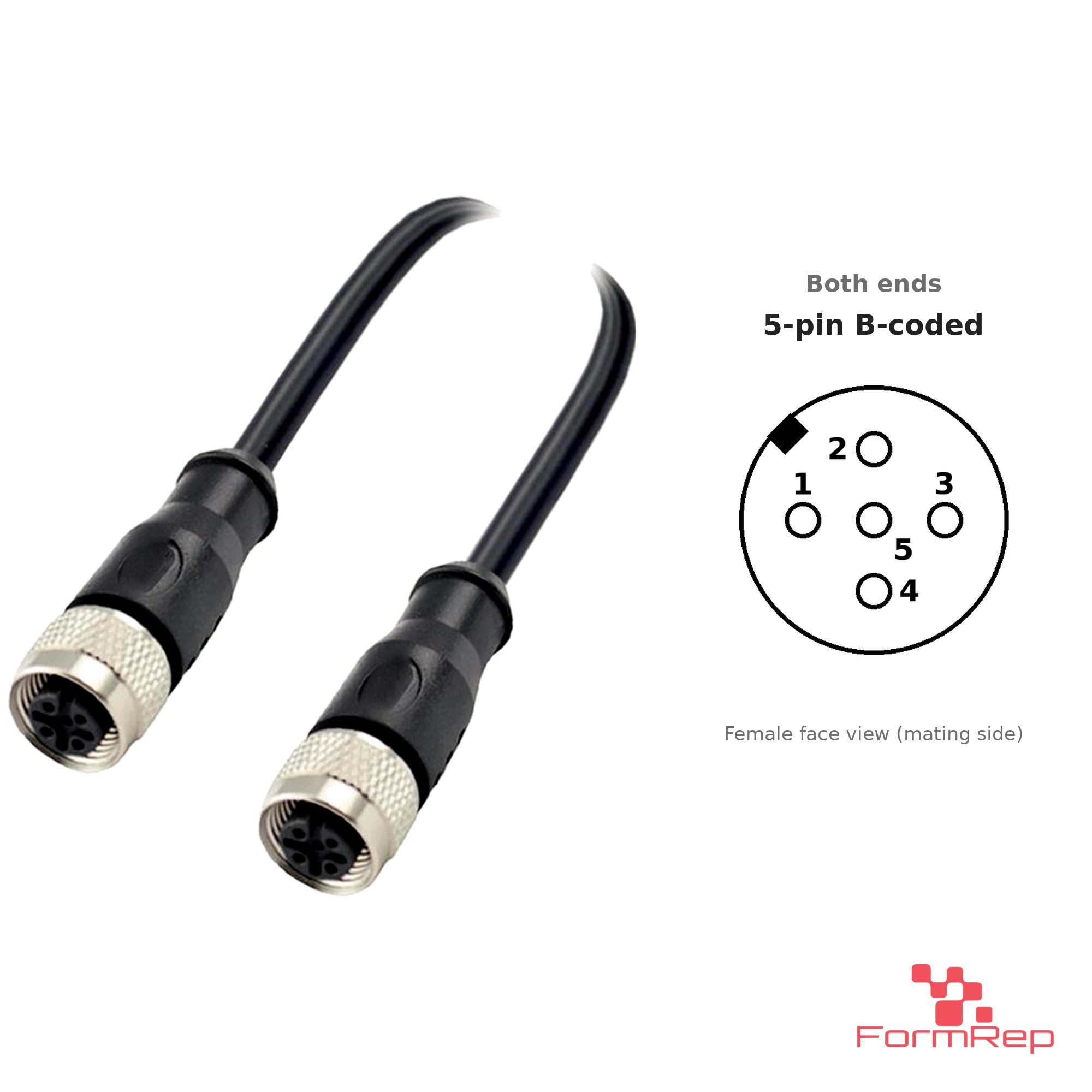 M12 B-Coded Female to Female Straight Cable, with pin layout M12 B-Coded Female to Female Straight Cable, with pin layout