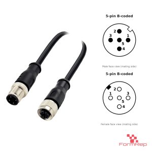 M12 B-Coded Male to Female Straight Extension Cable, with pin layout