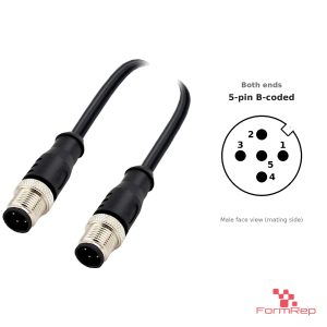 M12 B-Coded Male to Male Straight Cable, with pin layout