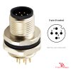 M12 B-Coded Panel-Mount Receptacle, PCB Pins, male straight, rear mount