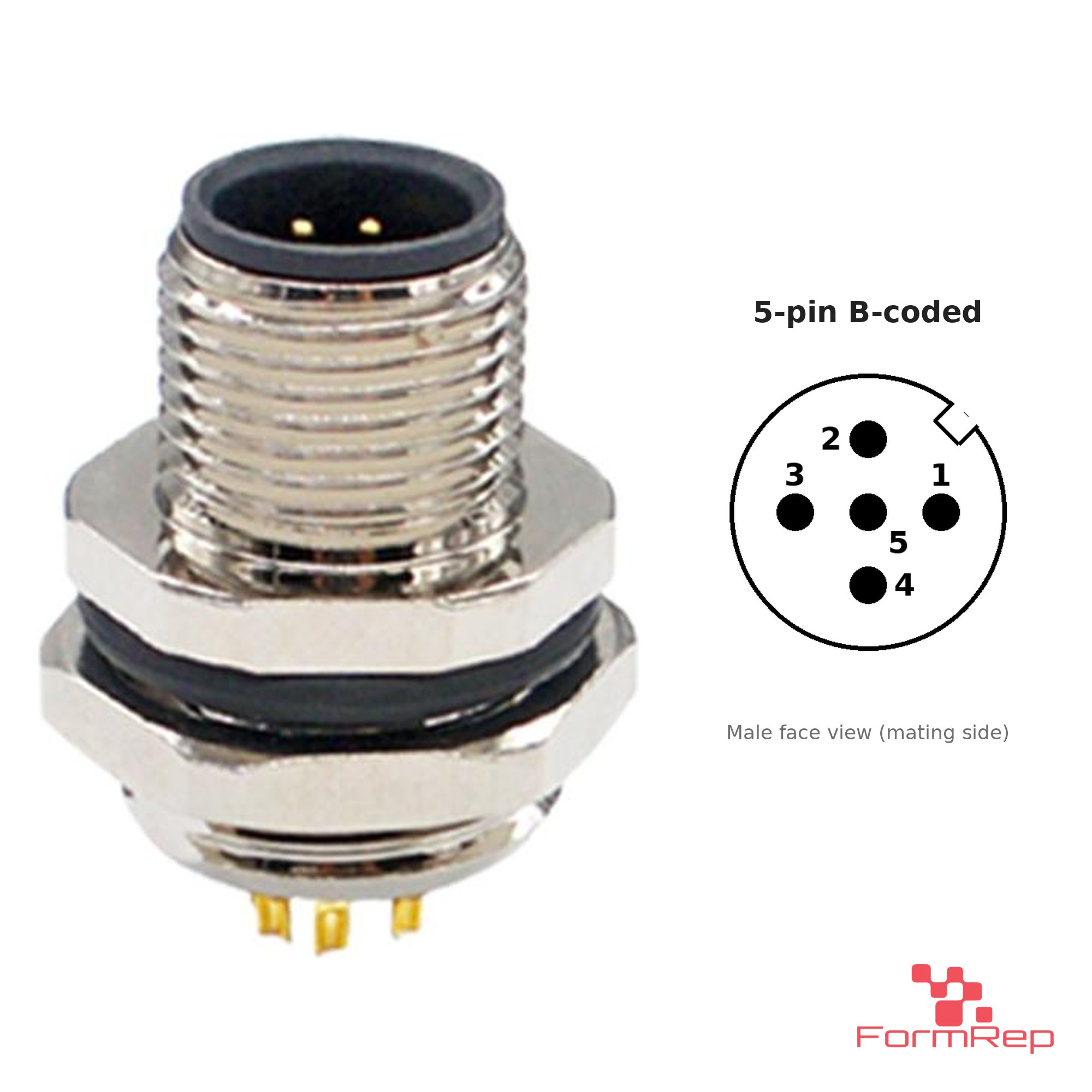 M12 B-Coded Panel-Mount Receptacle, Solder Cups, male straight, rear mount M12 B-Coded Panel-Mount Receptacle, Solder Cups, male straight, rear mount