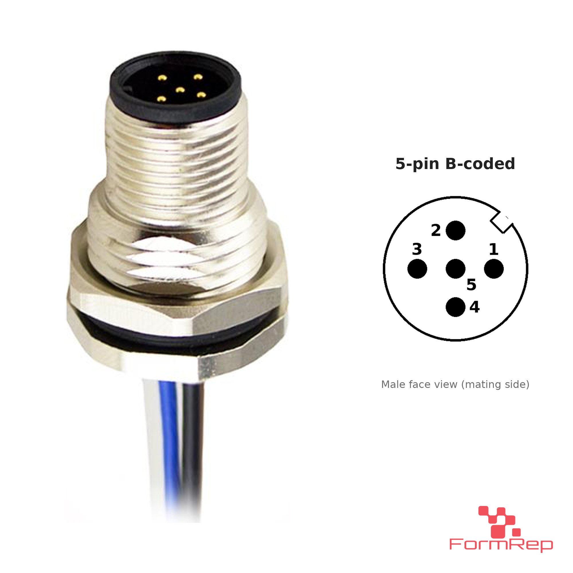 M12 B-Coded Panel-Mount Receptacle, Pre-Wired Leads, male straight, front mount M12 B-Coded Panel-Mount Receptacle, Pre-Wired Leads, male straight, front mount