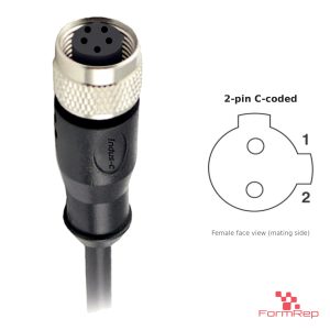 M12 C-Coded Female Straight Molded Cable, Single-Ended, 2-pin, with pin layout