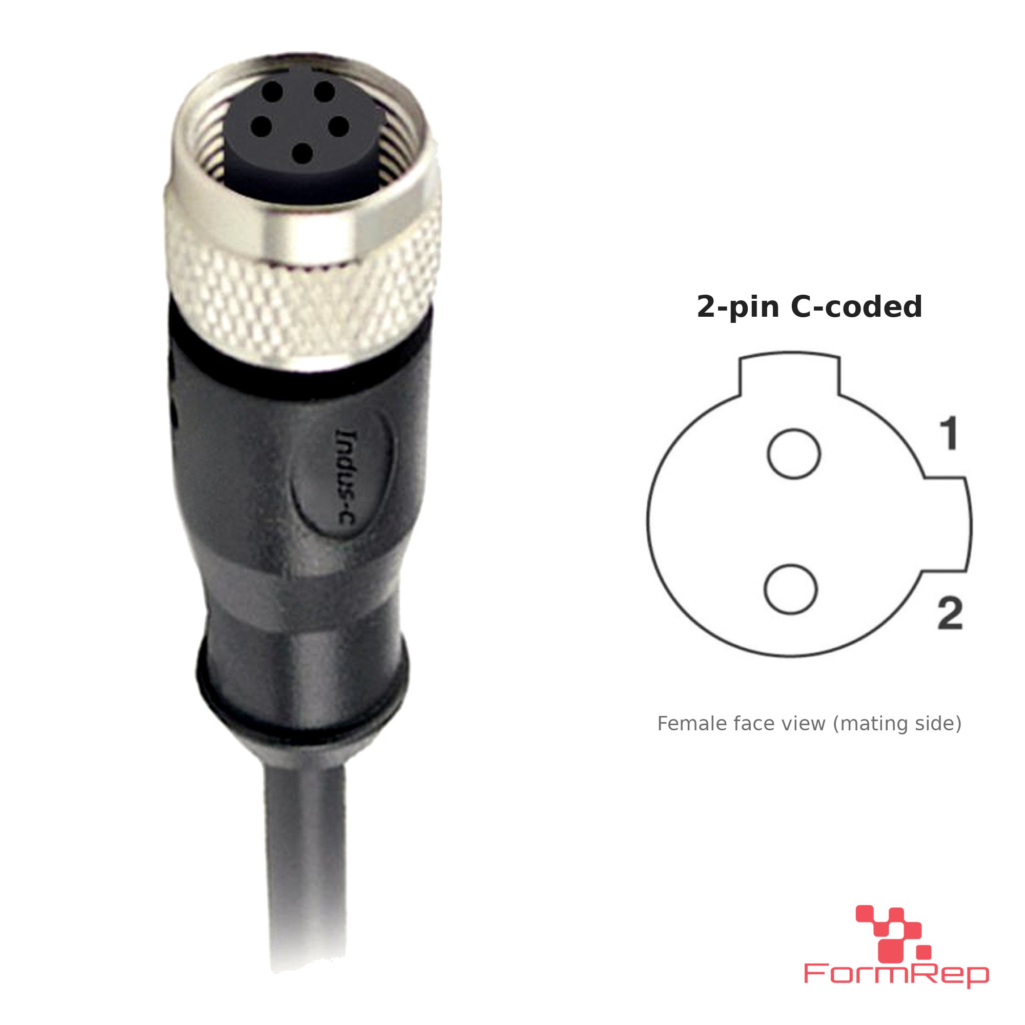 M12 C-Coded Female Straight Molded Cable, Single-Ended, 2-pin, with pin layout M12 C-Coded Female Straight Molded Cable, Single-Ended, 2-pin, with pin layout