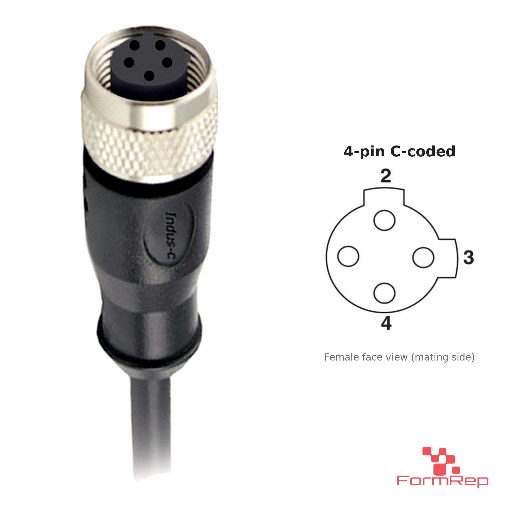 M12 C-Coded Female Straight Molded Cable, Single-Ended, 4-pin, with pin layout M12 C-Coded Female Straight Molded Cable, Single-Ended, 4-pin, with pin layout