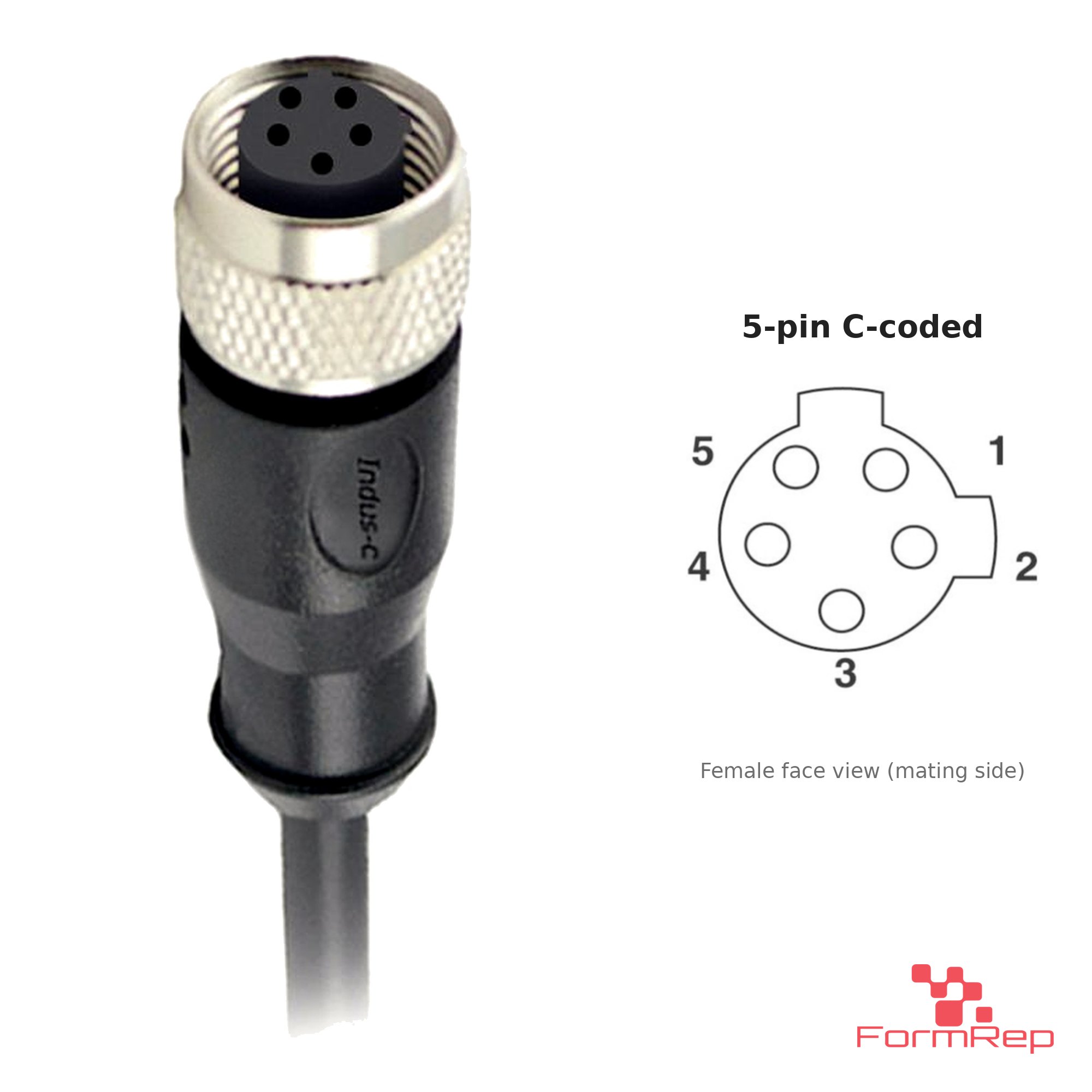 M12 C-Coded Female Straight Molded Cable, Single-Ended, 5-pin, with pin layout M12 C-Coded Female Straight Molded Cable, Single-Ended, 5-pin, with pin layout