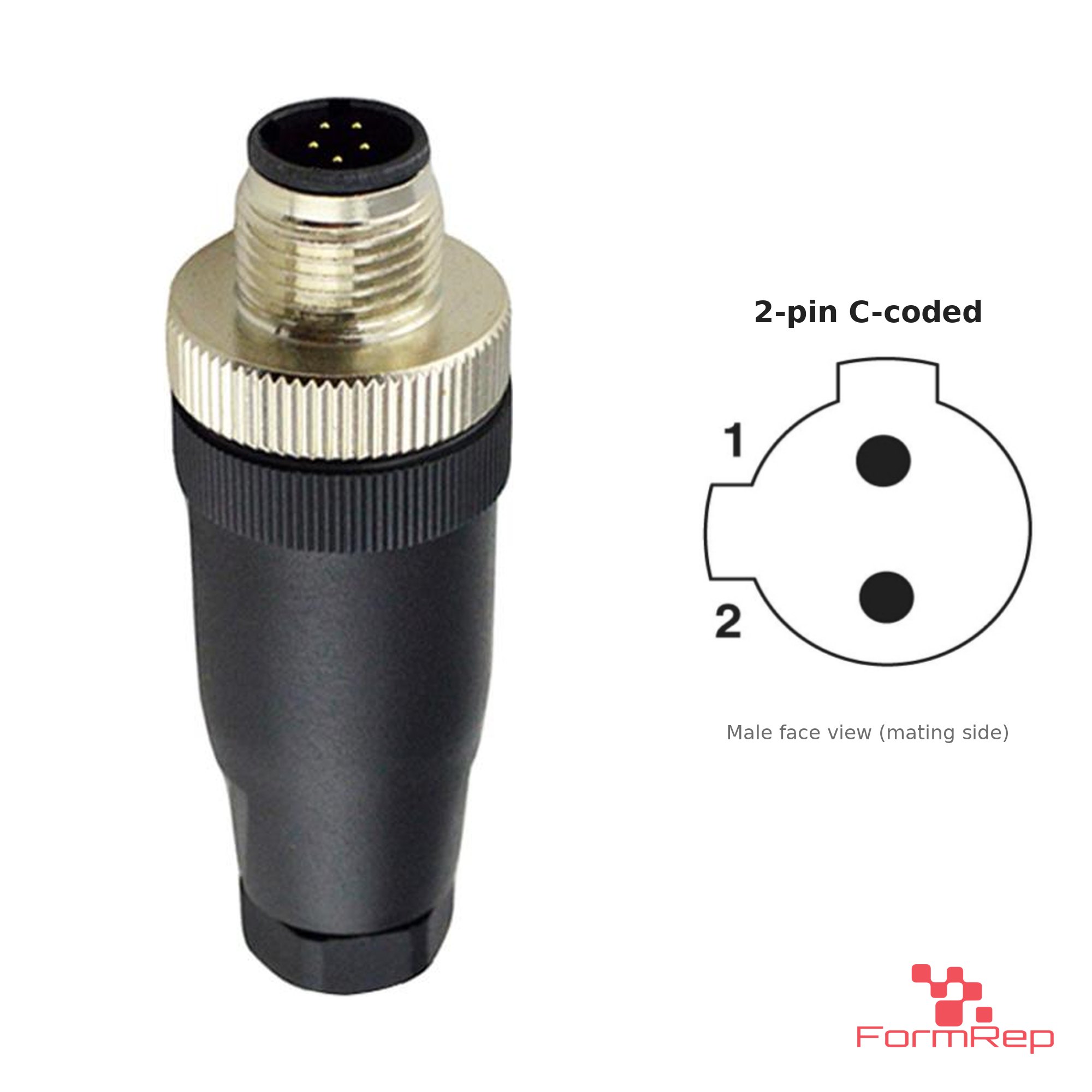 M12 C-Coded Field-Attachable Connector, Solder Termination, male straight, 2P.jp-pin M12 C-Coded Field-Attachable Connector, Solder Termination, male straight, 2P.jp-pin