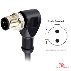 M12 C-Coded Male Right-Angle Molded Cable, Single-Ended, 2-pin, with pin layout