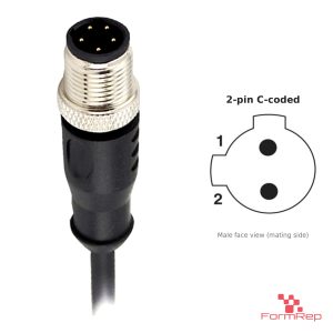M12 C-Coded Male Straight Molded Cable, Single-Ended, 2-pin, with pin layout