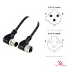 M12 C-Coded Male Right-Angle to Female Right-Angle Cable, 3-pin, with pin layout