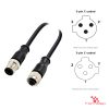 M12 C-Coded Male to Female Straight Extension Cable, 3-pin, with pin layout