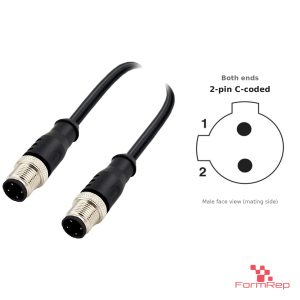 M12 C-Coded Male to Male Straight Cable, 2-pin, with pin layout