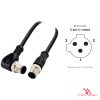 M12 C-Coded Male Straight to Male Right-Angle Cable, 3-pin, with pin layout