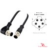 M12 C-Coded Male Straight to Male Right-Angle Cable, 5-pin, with pin layout