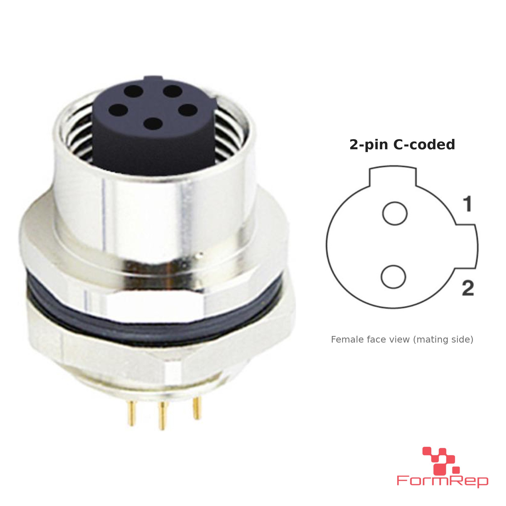 M12 C-Coded Panel-Mount Receptacle, PCB Pins, female straight, rear mount, 2P.jp-pin M12 C-Coded Panel-Mount Receptacle, PCB Pins, female straight, rear mount, 2P.jp-pin