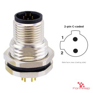 M12 C-Coded Panel-Mount Receptacle, PCB Pins, male straight, front mount, 2P.jp-pin