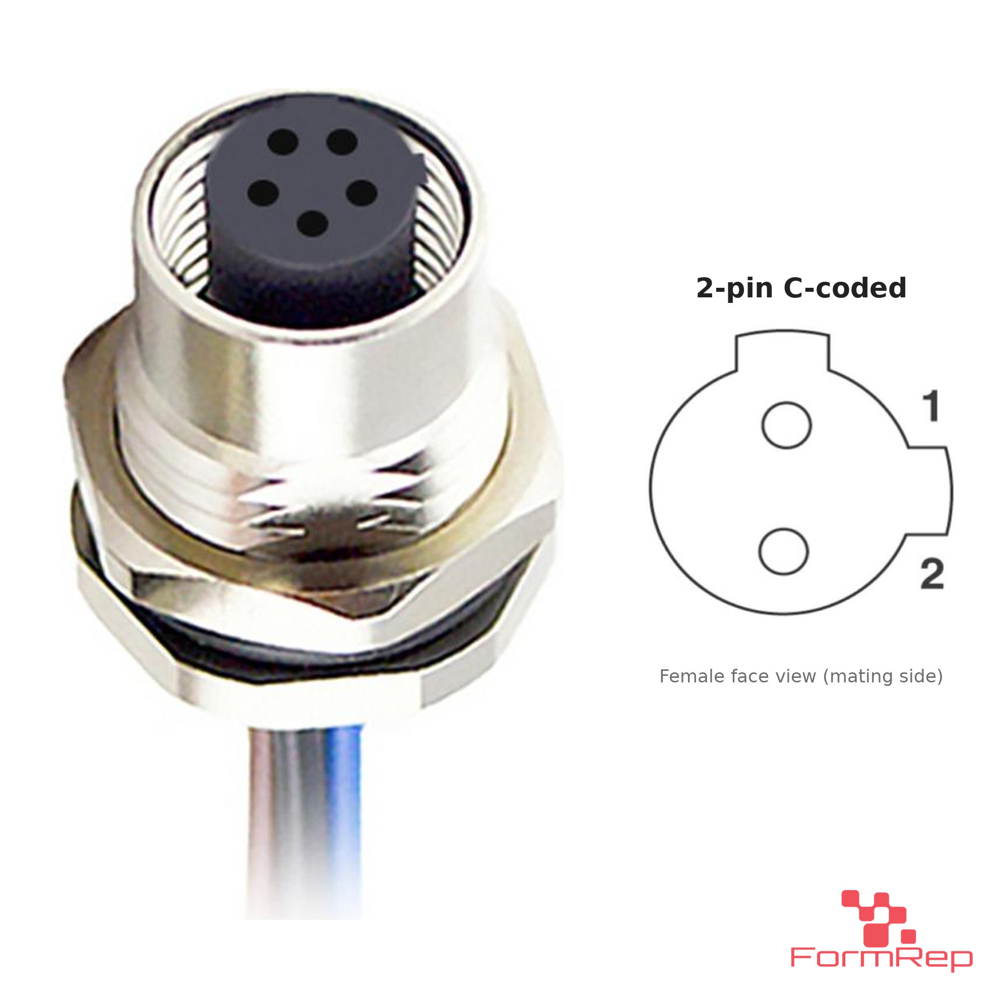 M12 C-Coded Panel-Mount Receptacle, Pre-Wired Leads, female straight, front mount, 2P.jp-pin M12 C-Coded Panel-Mount Receptacle, Pre-Wired Leads, female straight, front mount, 2P.jp-pin