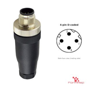 M12 D-Coded Field-Attachable Connector, Solder Termination, male straight